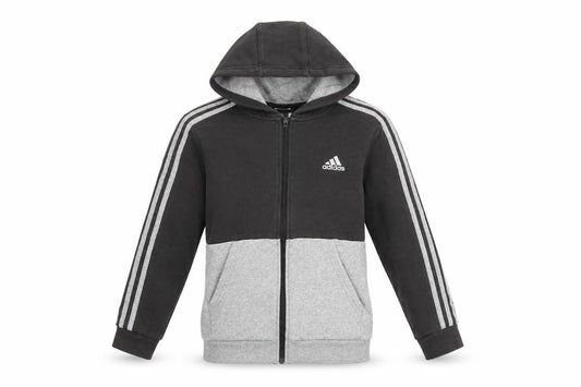 Adidas Boys Black Grey Full Zip Hoodie Size 11-12 Years Cotton Blend