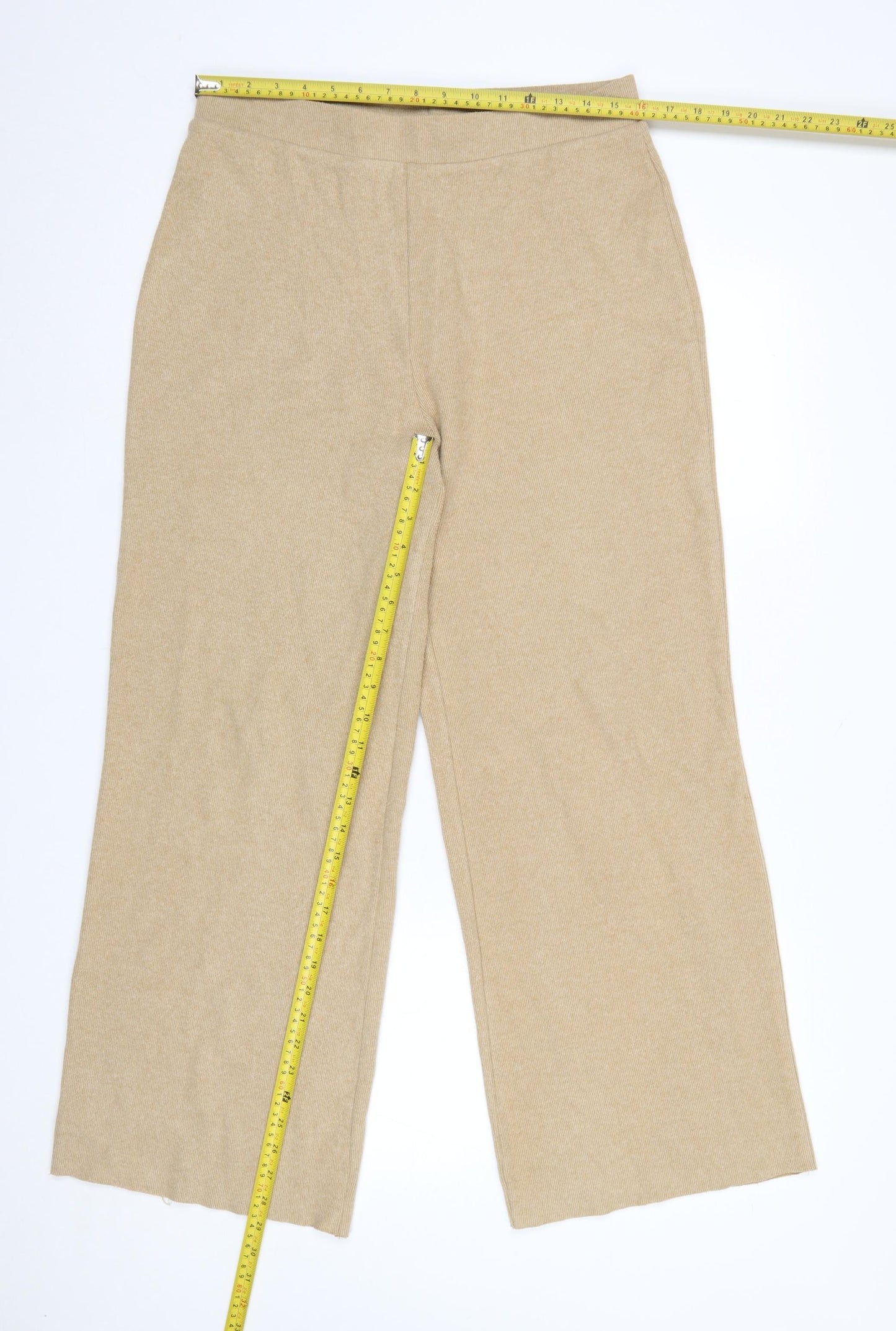 Zara Women Beige Wide-Leg Knit Trousers Size L
