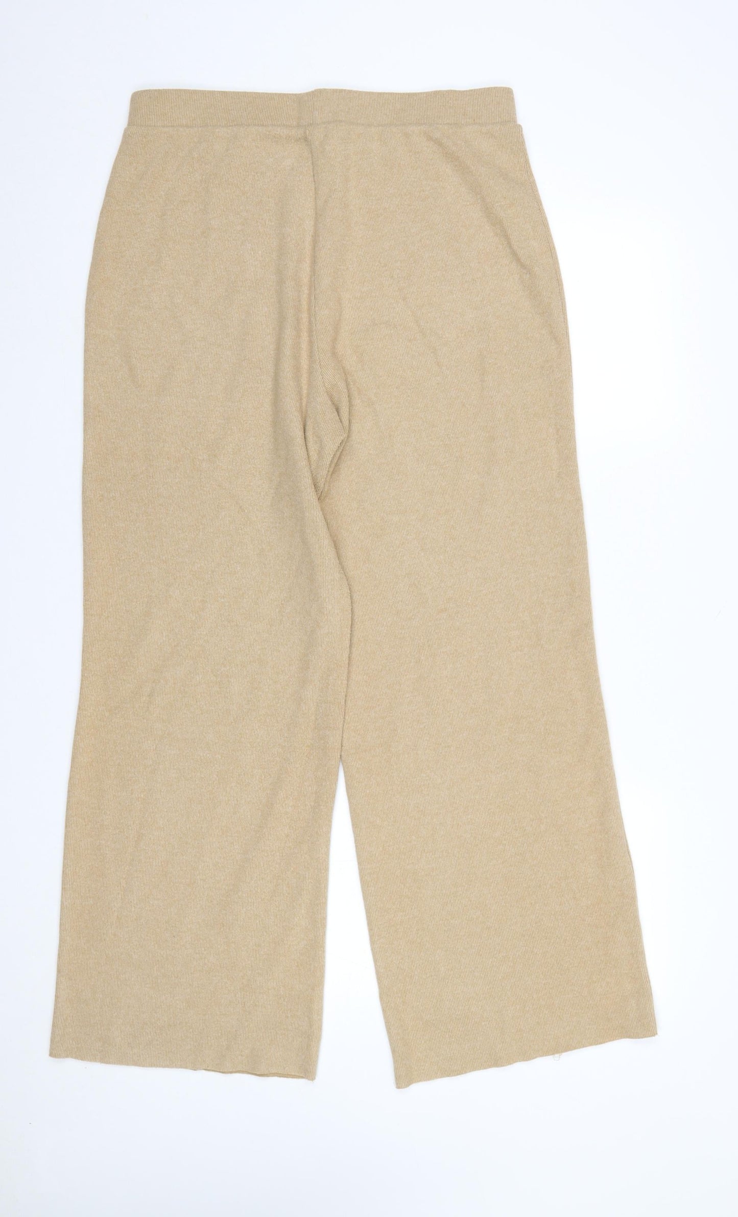 Zara Women Beige Wide-Leg Knit Trousers Size L