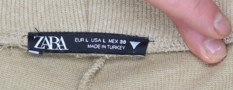 Zara Women Beige Wide-Leg Knit Trousers Size L