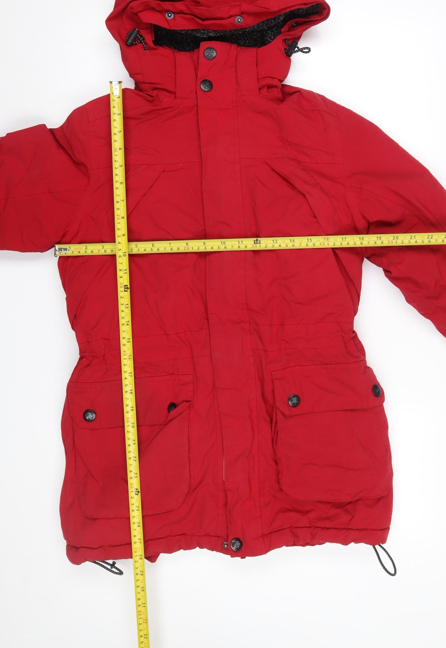 TOG24 Men's Red Hooded Parka Jacket Size S Water Resistant Winter Coat