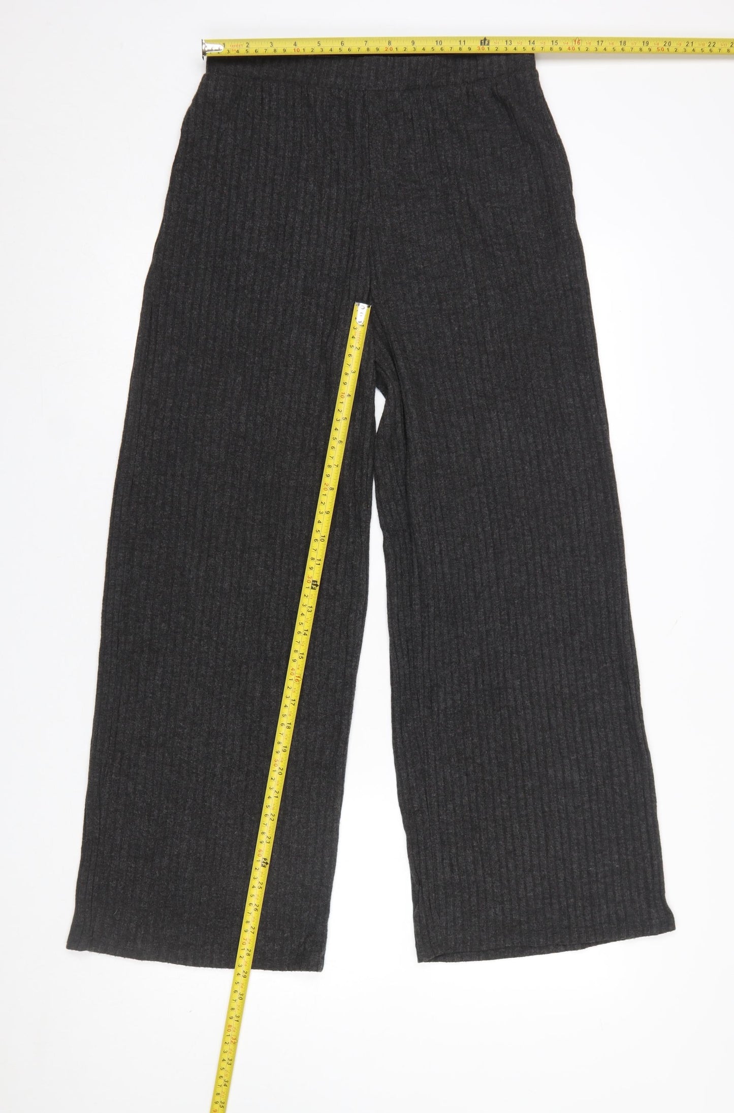 Etam Women's Grey Wide-Leg Knit Trousers Size M Elastic Waist