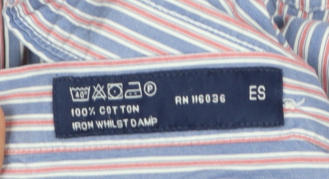 Charles Tyrwhitt Men's Blue Striped Slim Fit Button-Up Shirt L