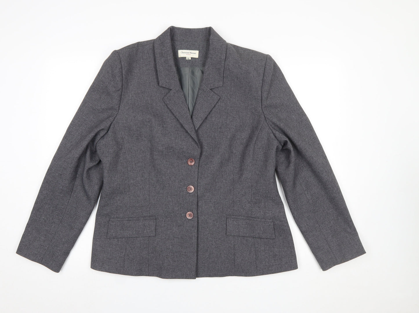 Christian Marcus Women Grey Polyester Three-Button Blazer Size 18