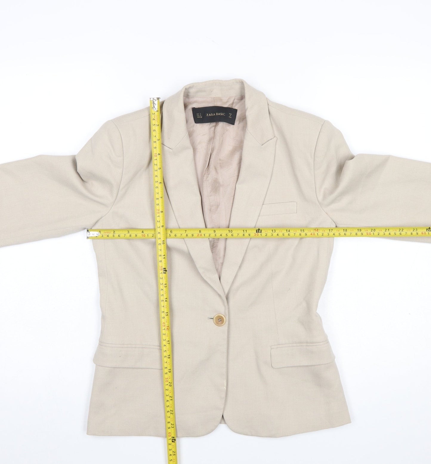 Zara Beige Tailored Women's Blazer Size S Single Breasted Jacket
