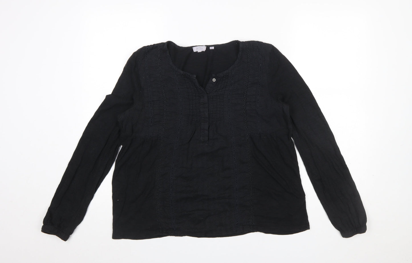 Fat Face Women Black Cotton Modal Long Sleeve Tunic Blouse UK 12