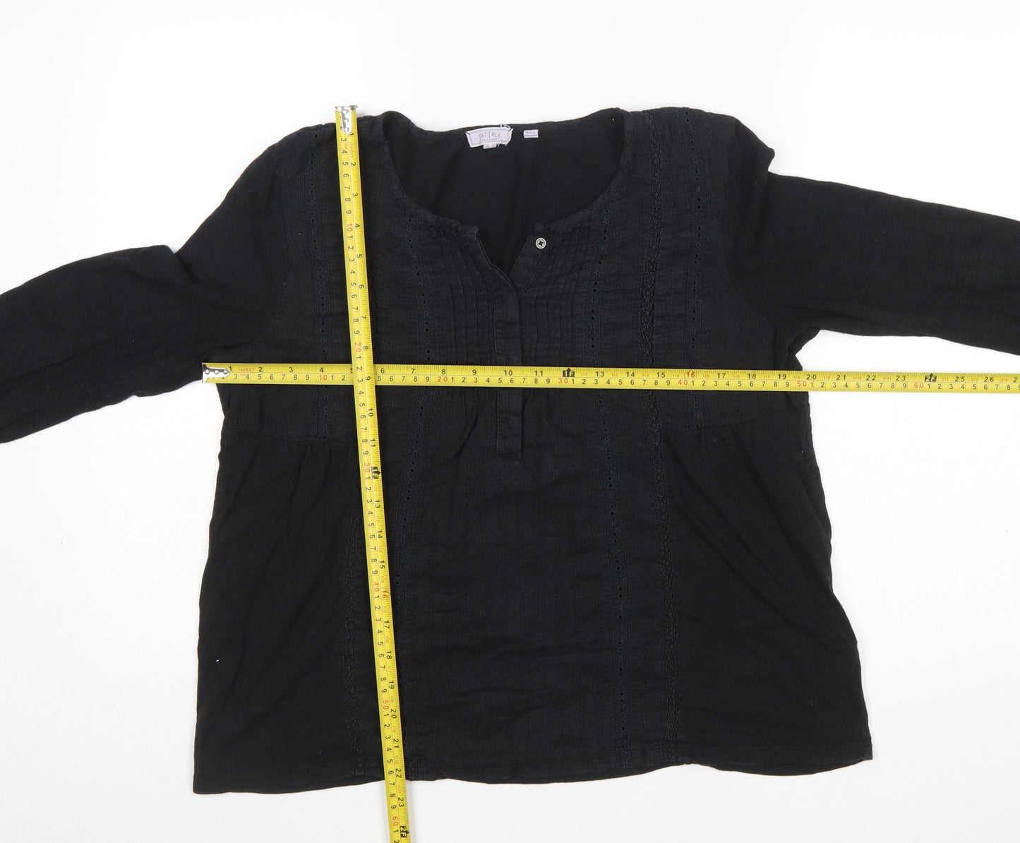 Fat Face Women Black Cotton Modal Long Sleeve Tunic Blouse UK 12