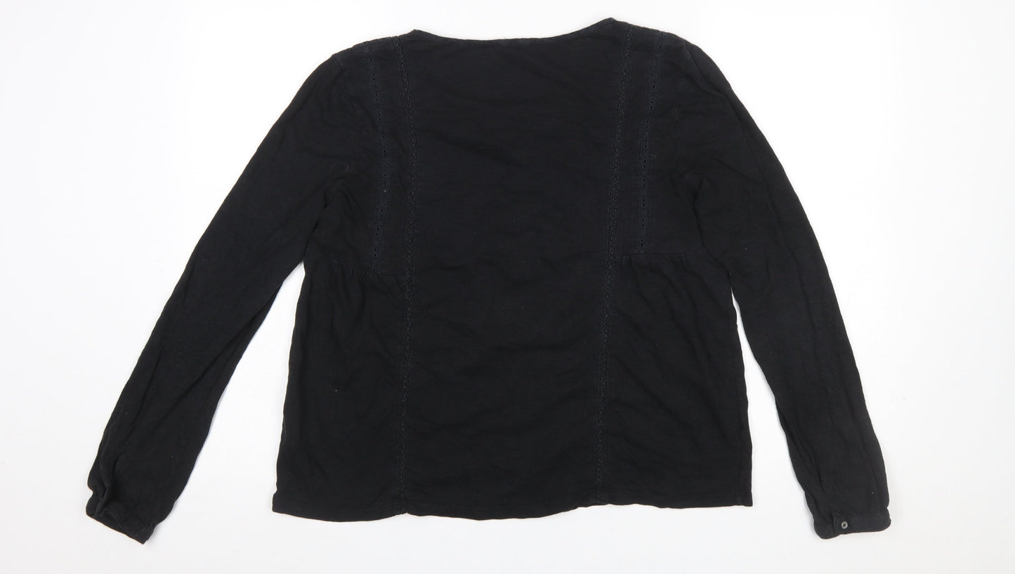 Fat Face Women Black Cotton Modal Long Sleeve Tunic Blouse UK 12