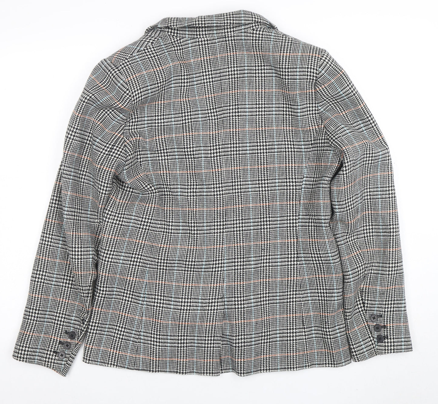 Jack Wills Women Grey Checked Wool Blend Blazer UK12 Classic Two-Button Jacket