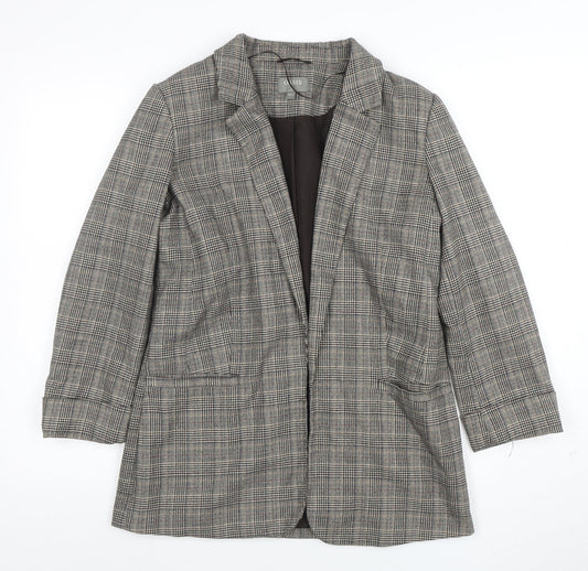 Oasis Women Grey Check Blazer Size 10 Tailored Single Breasted Jacket