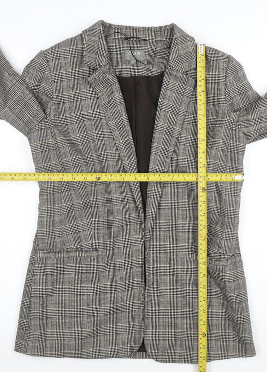Oasis Women Grey Check Blazer Size 10 Tailored Single Breasted Jacket