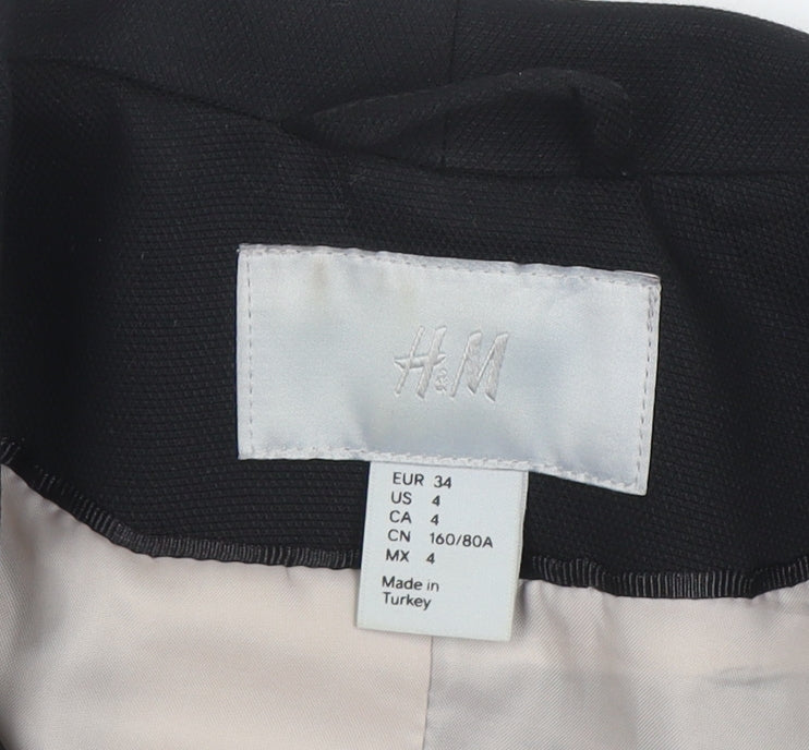 H&M Women's Black Slim Fit Blazer Jacket Size 6 Tailored Workwear