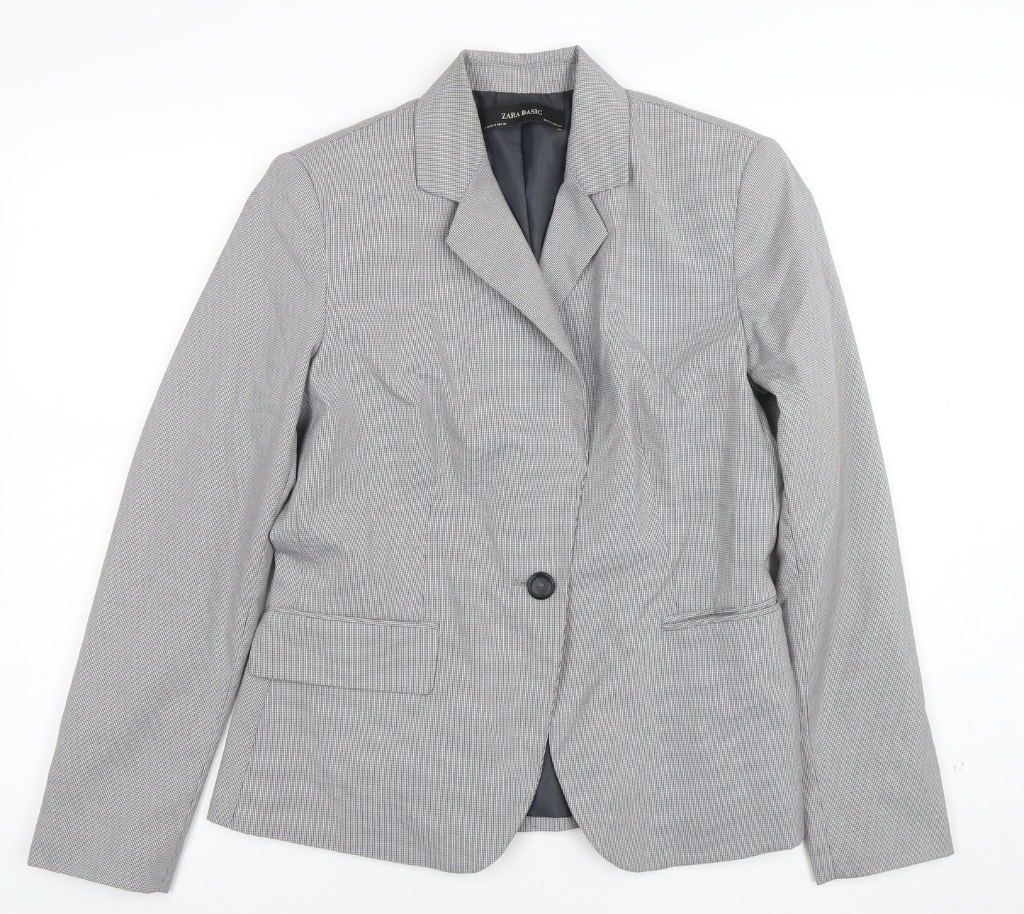 Zara Basic Women's Grey Single-Breasted Blazer Size 12 Classic Fit