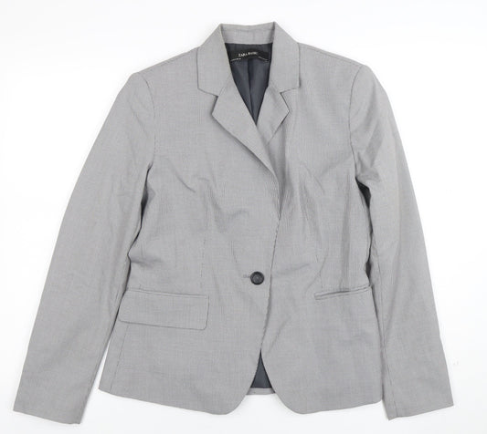 Zara Basic Women's Grey Single-Breasted Blazer Size 12 Classic Fit
