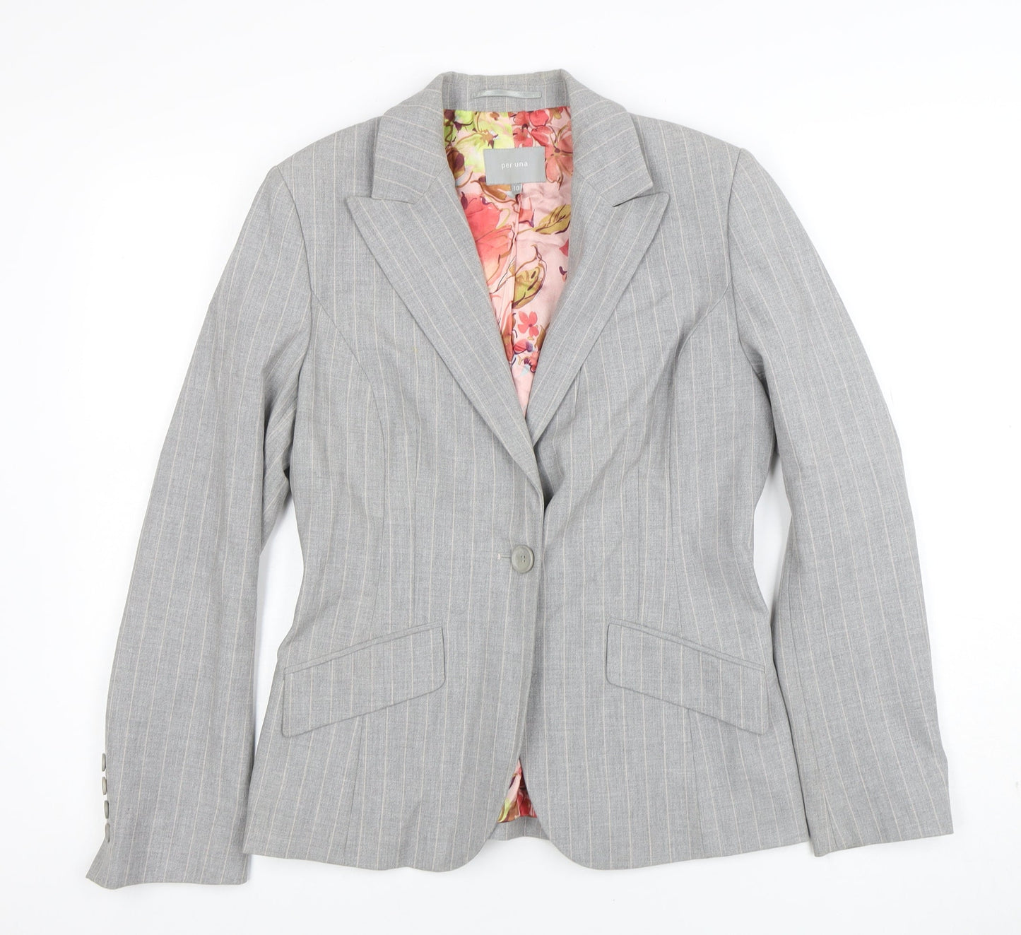 Per Una Womens Grey Pinstripe Single-Breasted Blazer Size 10
