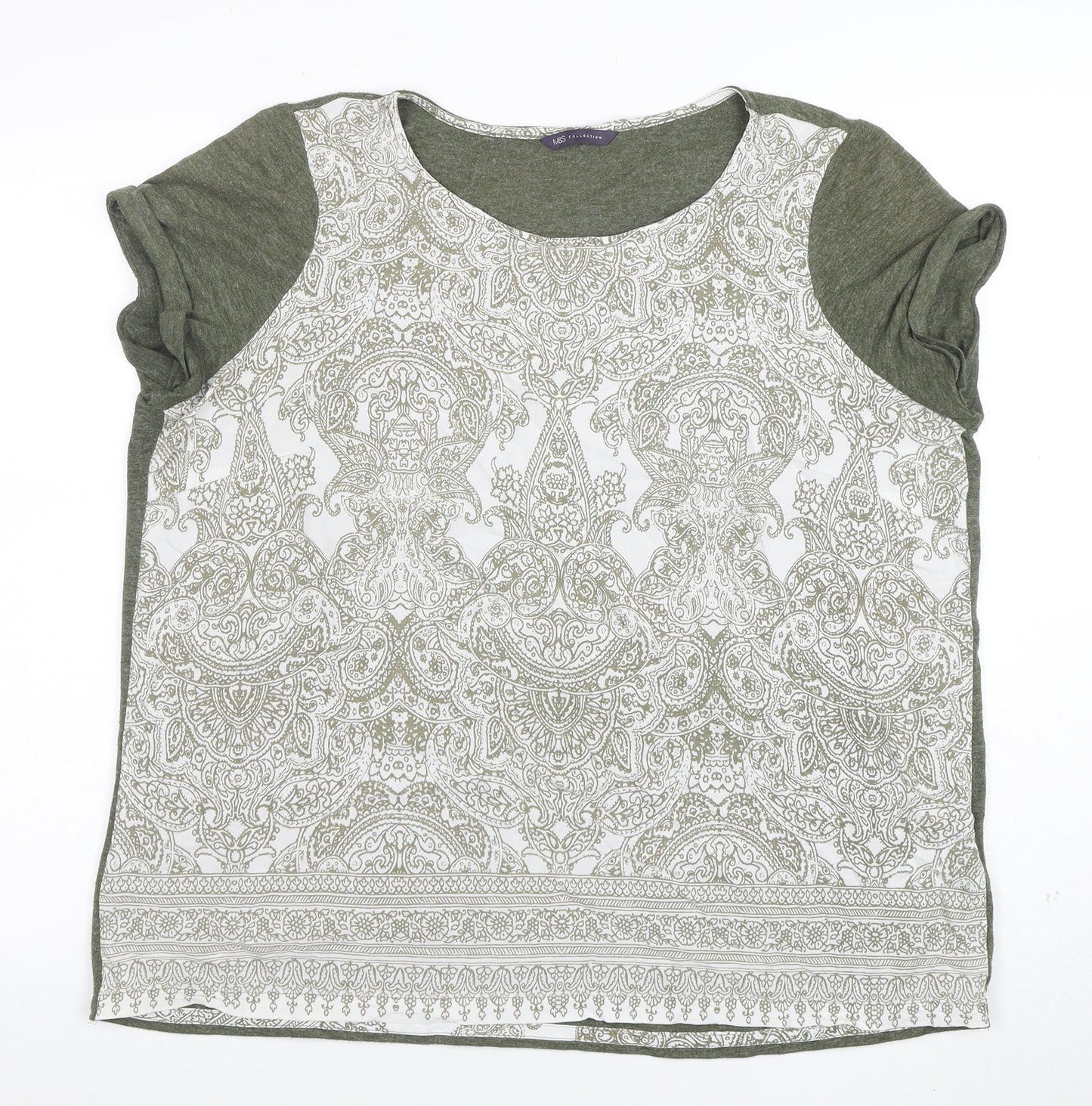 Marks and Spencer Womens Green Floral Jersey T-Shirt Size 18