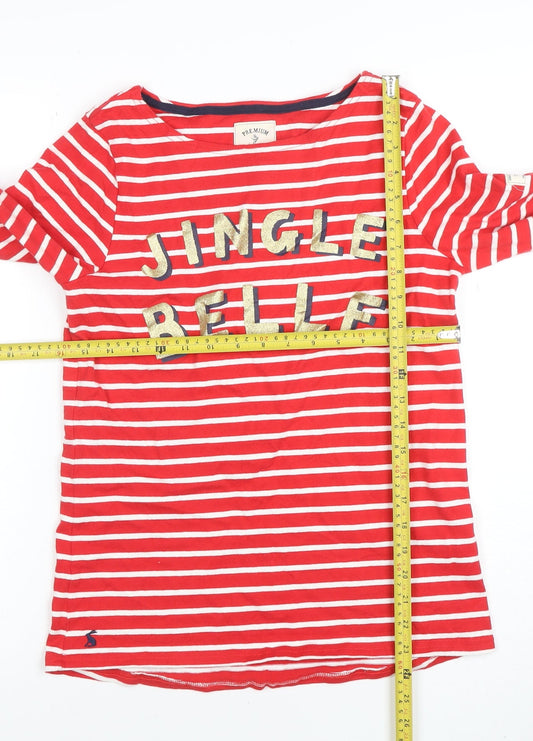 Joules Women's Red Striped Jingle Belle Long Sleeve Cotton T-Shirt Size 10