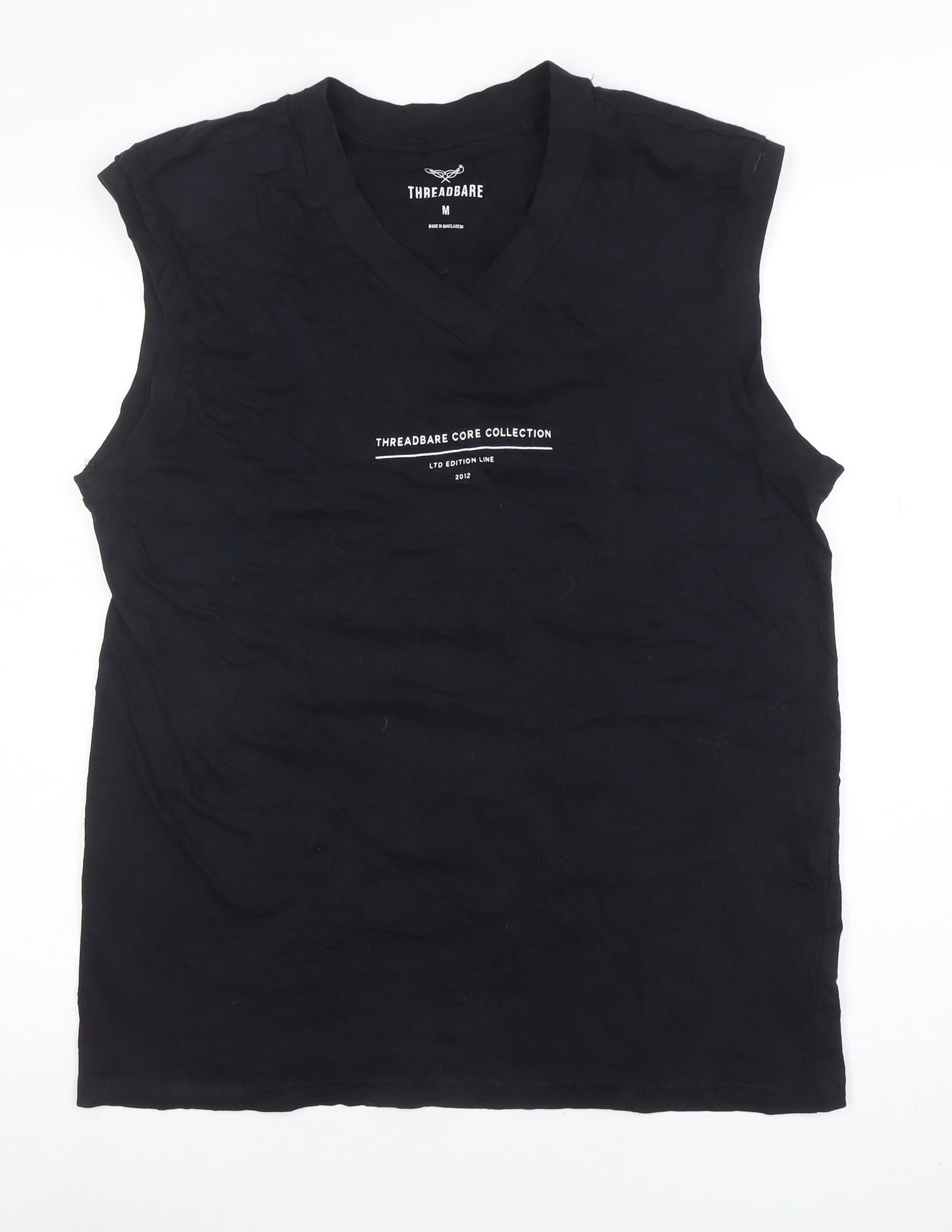 Threadbare Men's Black Sleeveless V-Neck Graphic Cotton T-Shirt M