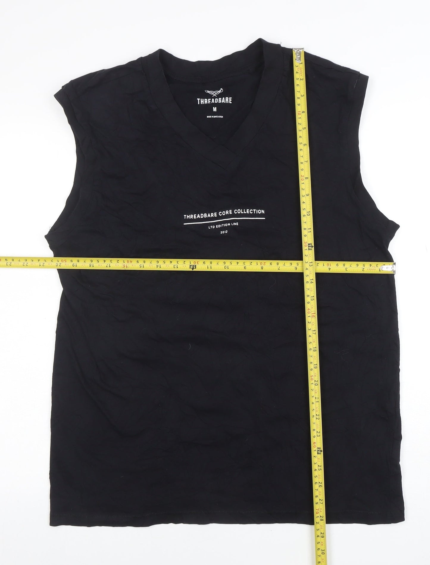 Threadbare Men's Black Sleeveless V-Neck Graphic Cotton T-Shirt M