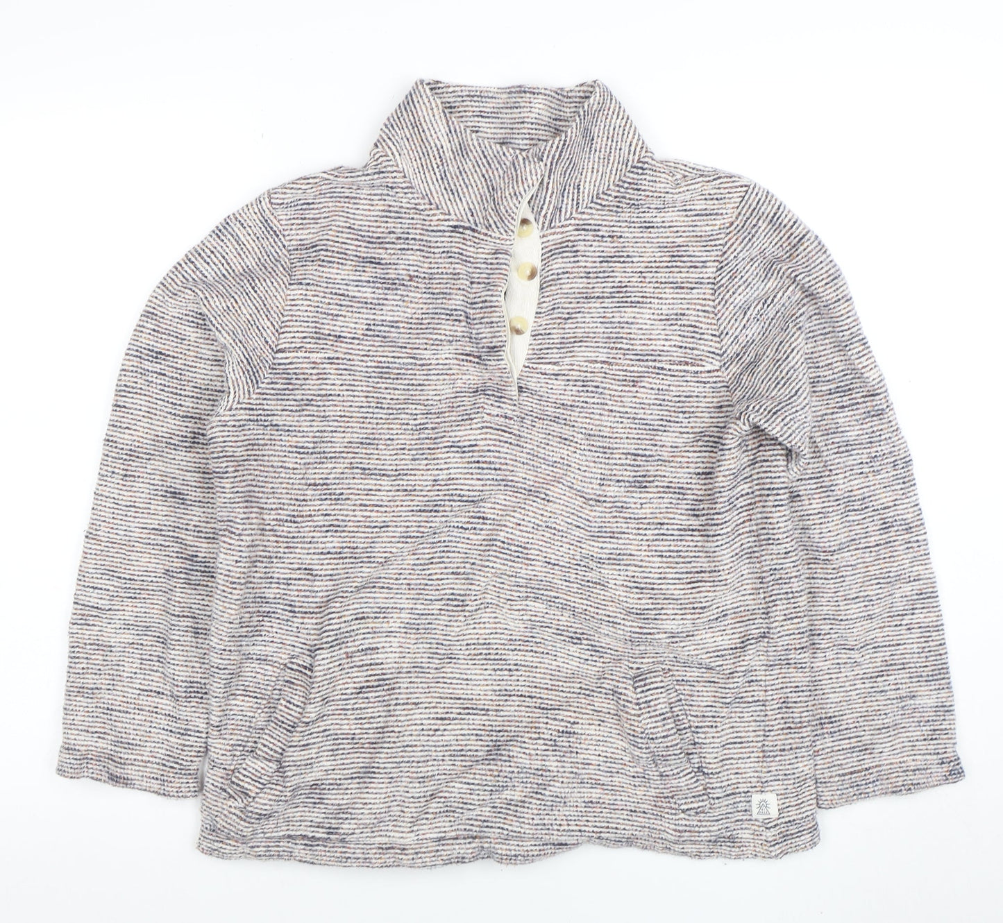 Fat Face Womens Beige Blue Striped Henley Sweatshirt Size S Cotton Blend