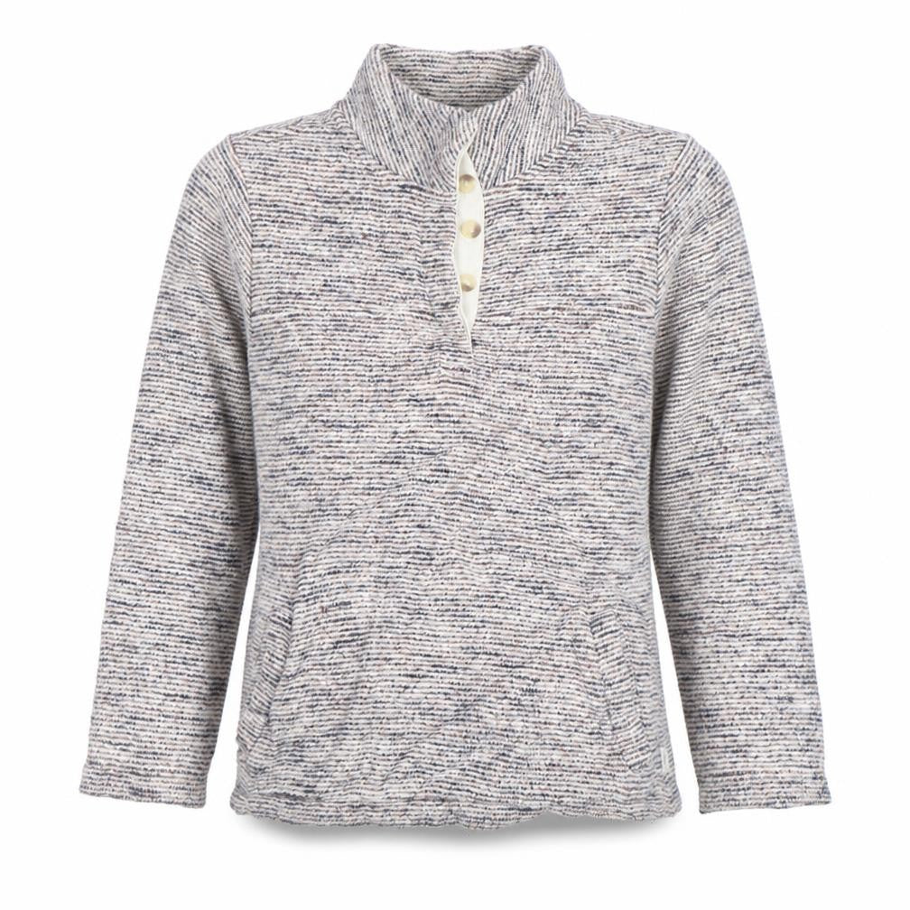 FatFace Womens Beige Blue Striped Henley Sweatshirt Size S Cotton Blend