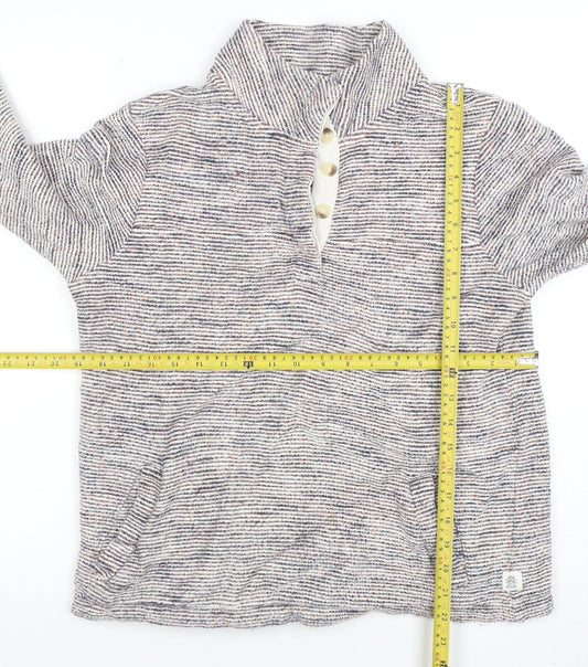 Fat Face Womens Beige Blue Striped Henley Sweatshirt Size S Cotton Blend