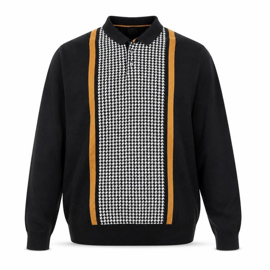 Next Men's Black Retro Long Sleeve Cotton Polo 2XL