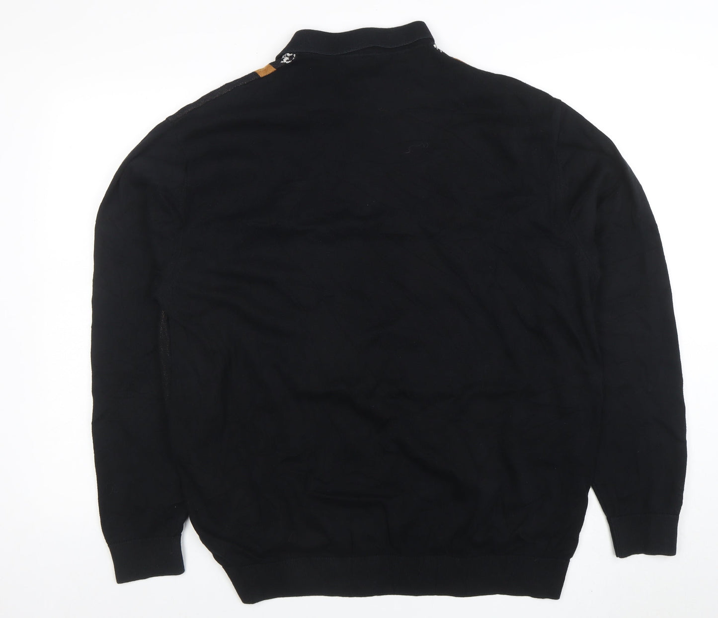 Next Men's Black Retro Long Sleeve Cotton Polo 2XL