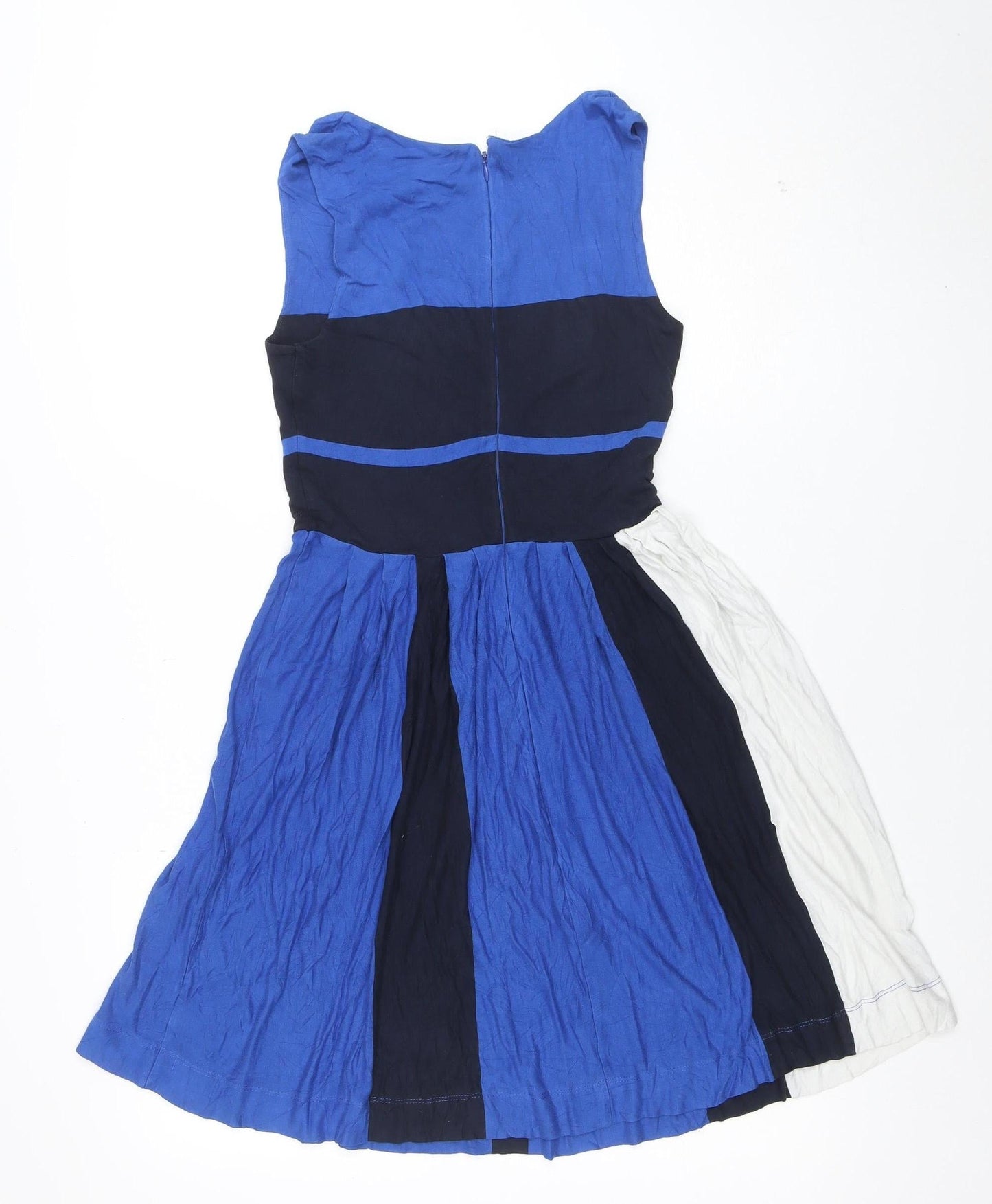 French Connection Women's Blue Fit & Flare Colourblock Dress Size 10
