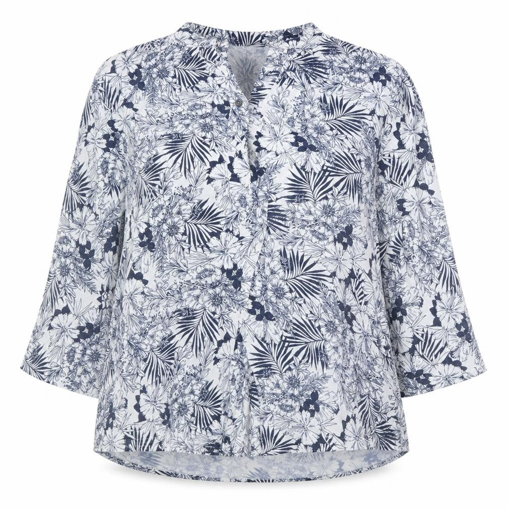 Autonomy Women’s Blue Floral 3/4 Sleeve Tunic Blouse Size L