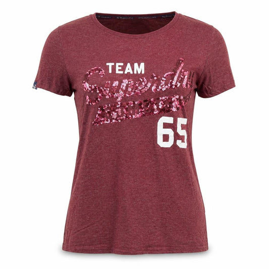 Superdry Womens Red Sequin Team 65 Slim Fit T-Shirt Size M