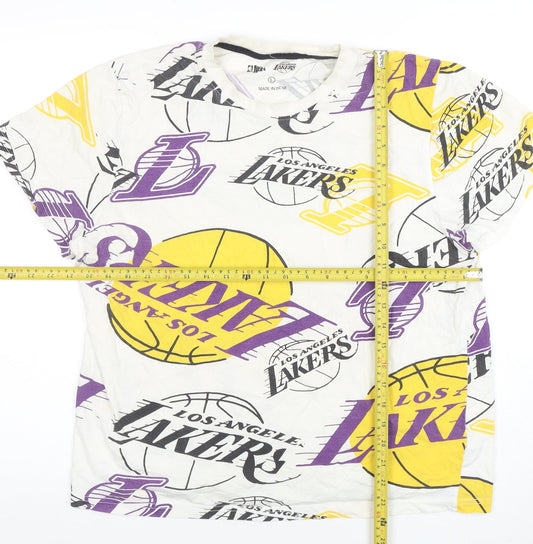 NBA Los Angeles Lakers Women White Multi Logo T-Shirt L Cotton Vintage