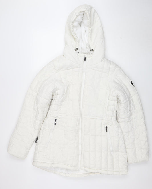 Steve Madden Women White Quilted Hooded Puffer Jacket Size M