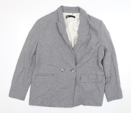 Zara Women Grey Houndstooth Double-Breasted Blazer Size 14