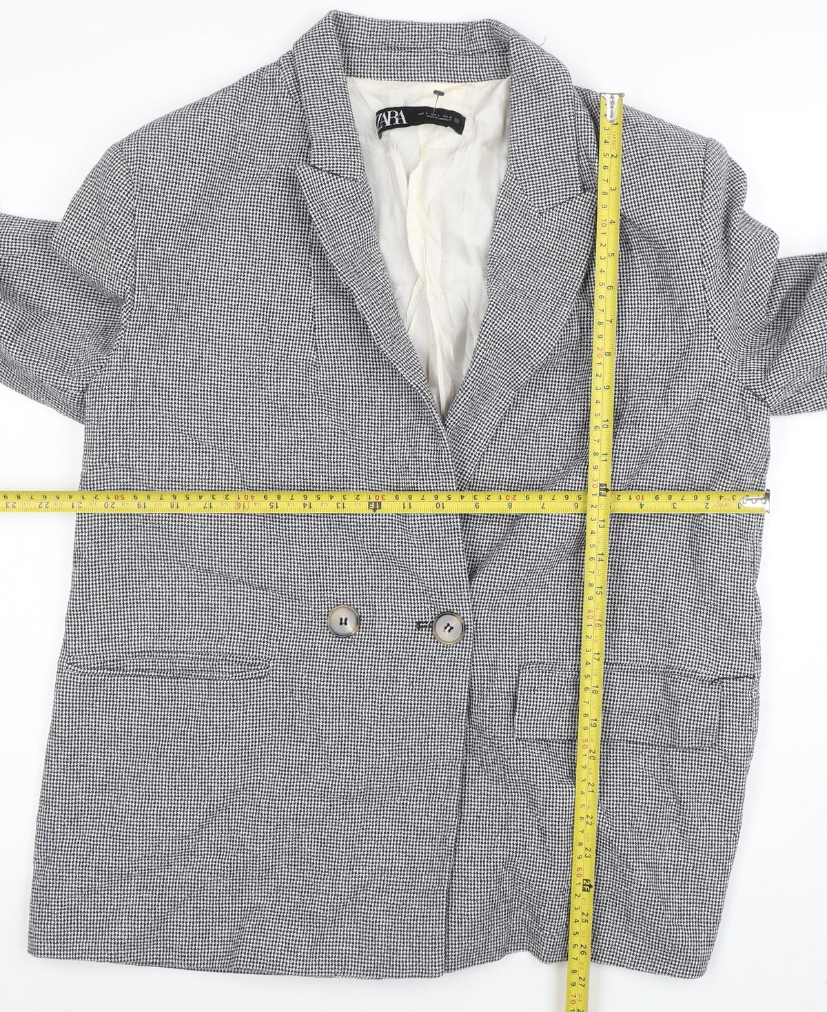 Zara Women Grey Houndstooth Double-Breasted Blazer Size 14