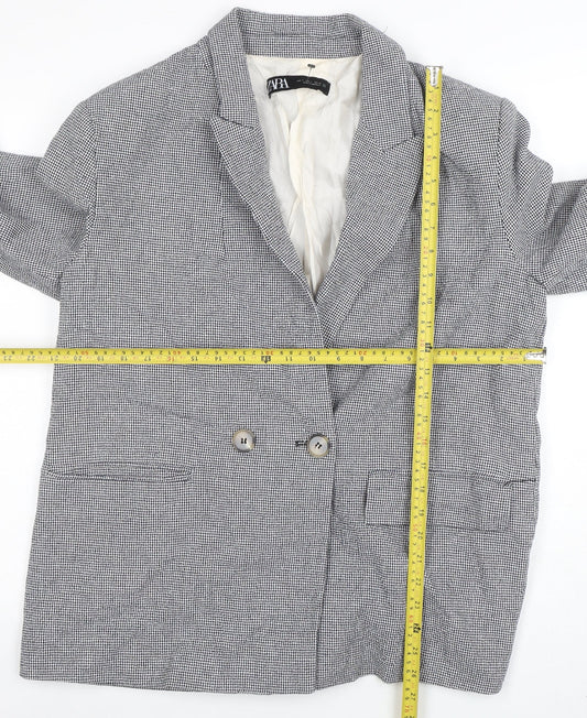 Zara Women Grey Houndstooth Double-Breasted Blazer Size 14