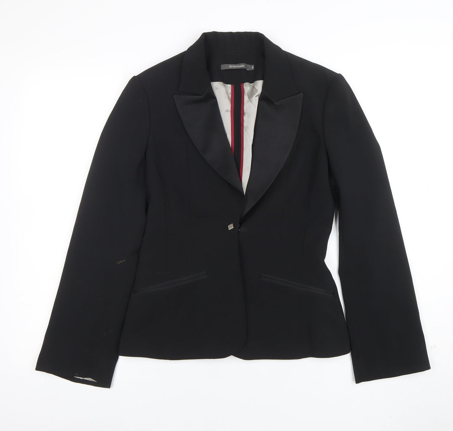 River Island Black Shawl Lapel Tuxedo Blazer Women Size 8