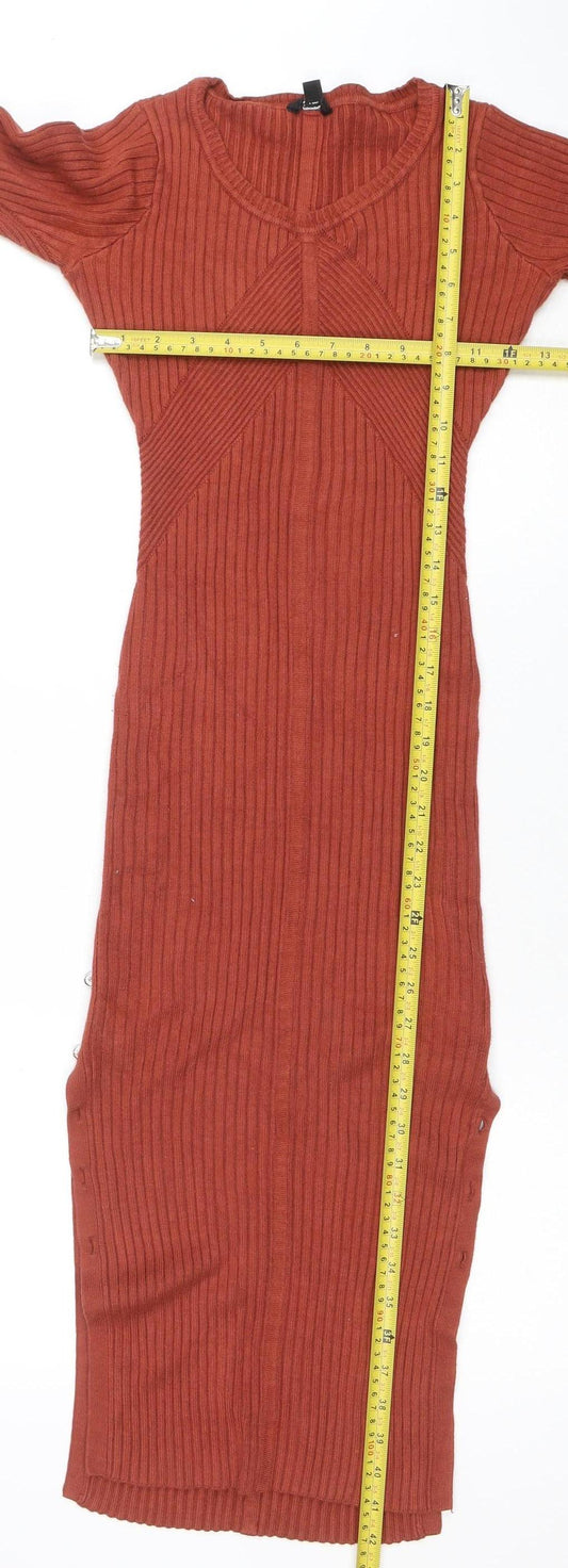 Guess Womens Brown Ribbed Knit Bodycon Midi Dress Size S