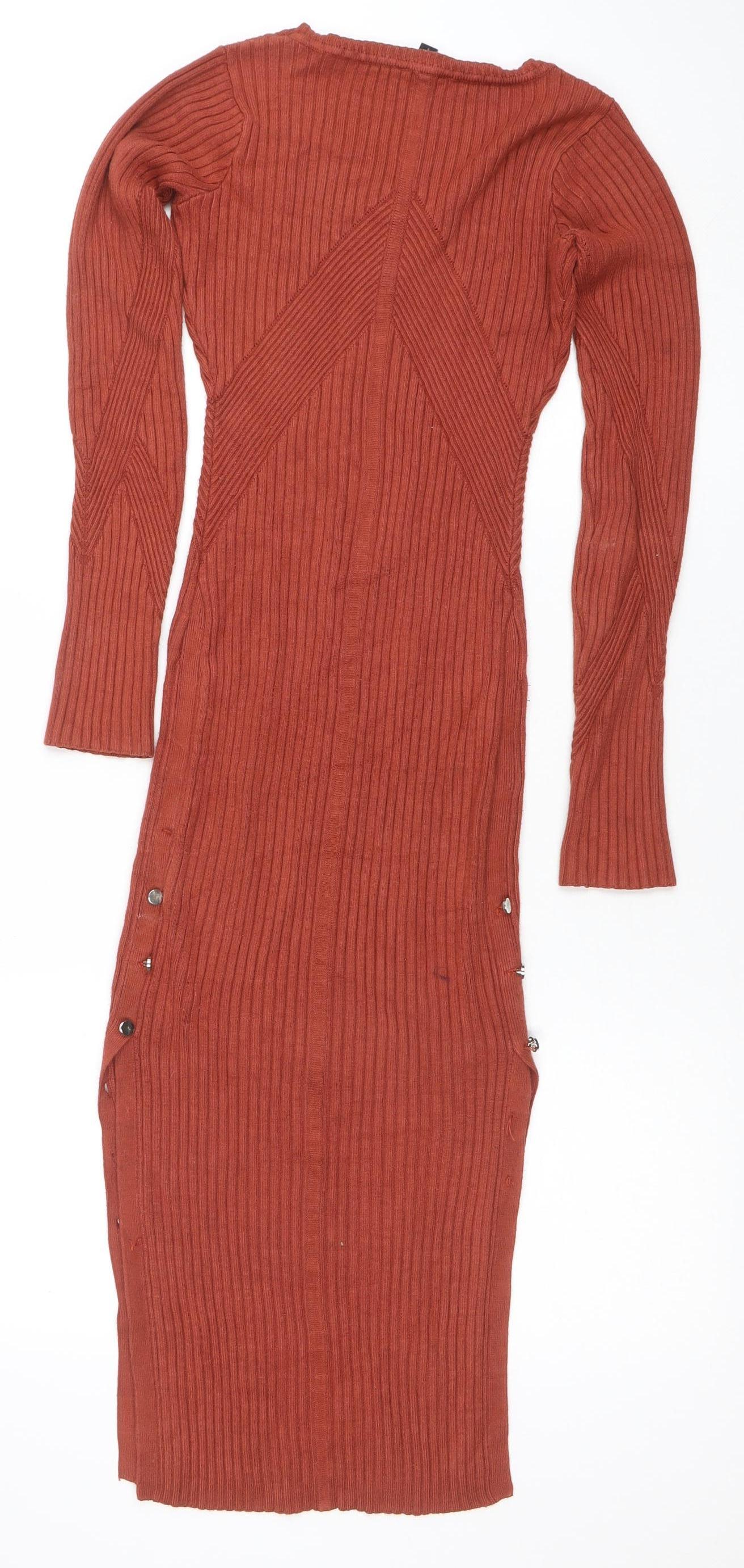 Guess Womens Brown Ribbed Knit Bodycon Midi Dress Size S