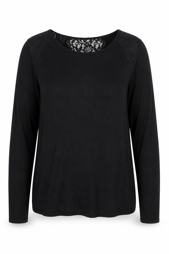 Monsoon Women's Black Lace Panel Long Sleeve Blouse Size 12