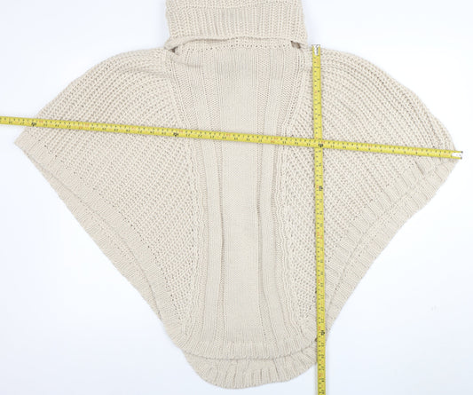 Accessorize Women Beige Roll Neck Chunky Knit Cape S