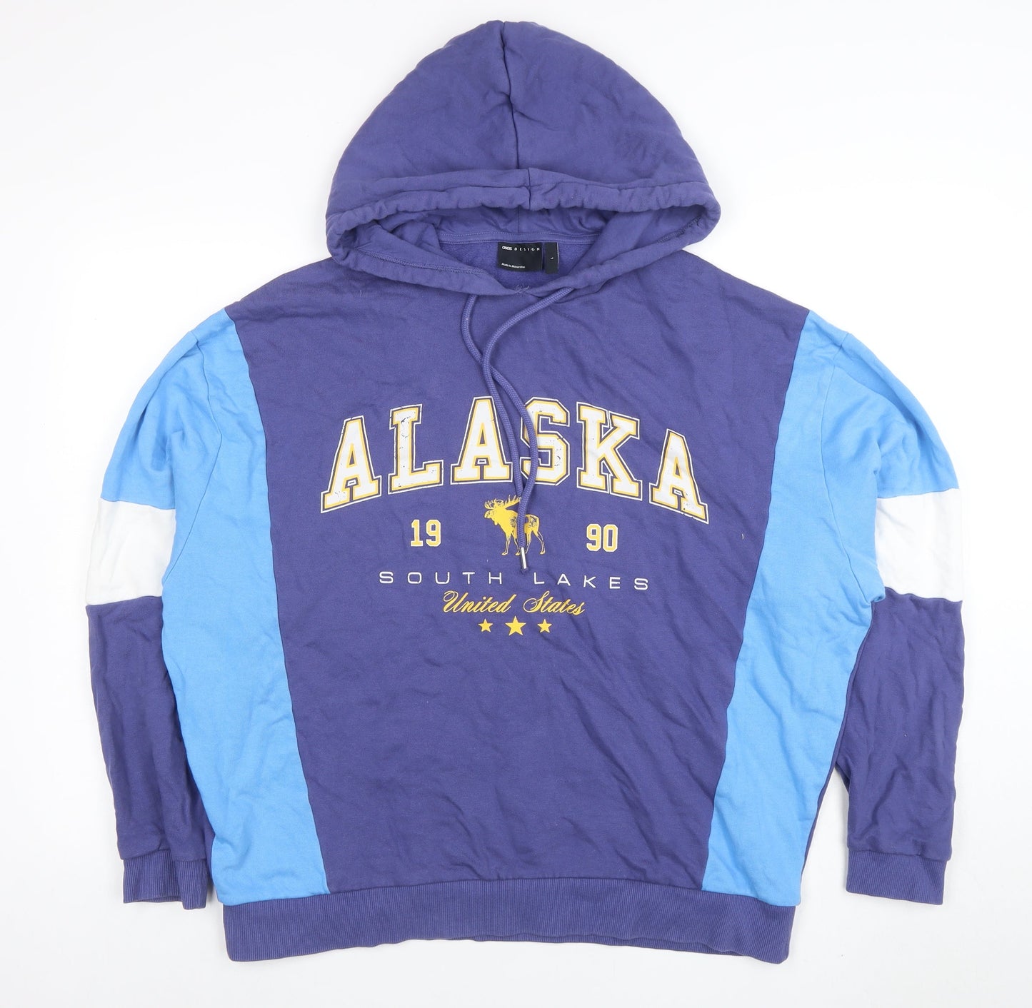 ASOS Design Mens Blue Alaska 1990 Pullover Hoodie Size L Cotton Blend