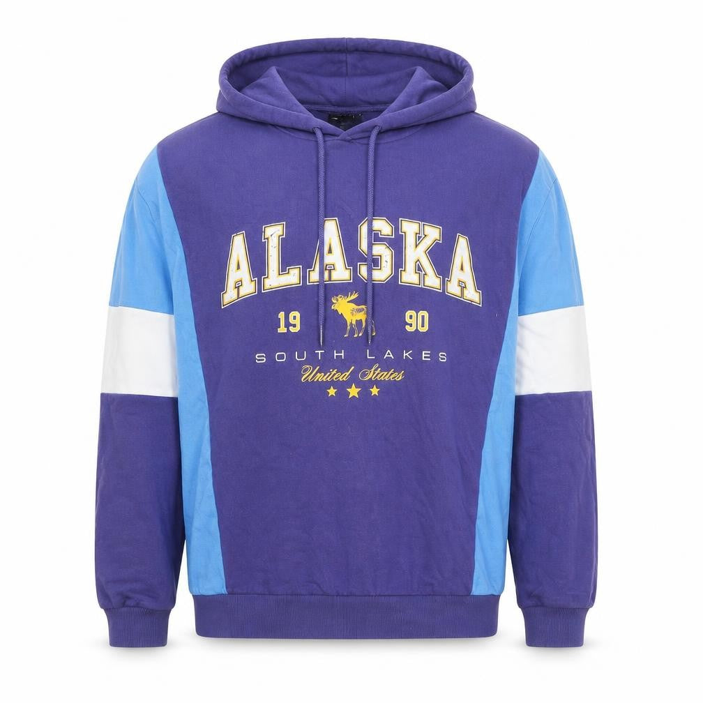 ASOS Design Mens Blue Alaska 1990 Pullover Hoodie Size L Cotton Blend