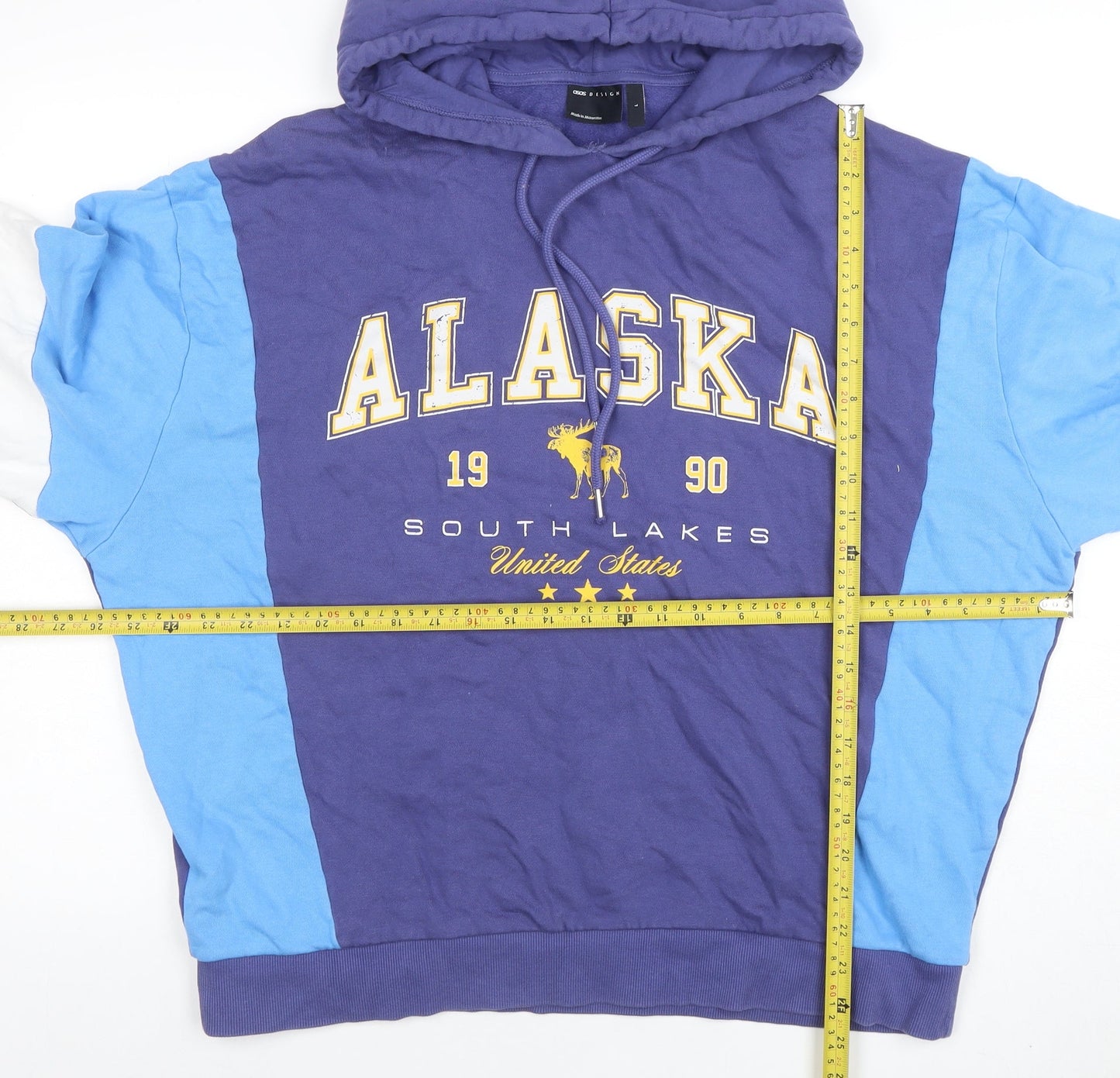 ASOS Design Mens Blue Alaska 1990 Pullover Hoodie Size L Cotton Blend