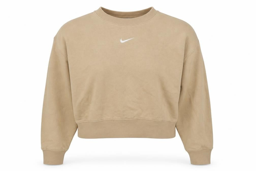 Nike Women Beige Relaxed Fit Crew Neck Pullover Sweatshirt Size S