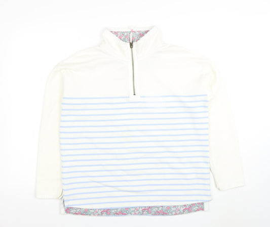 Joules Women White Blue Striped 1/2 Zip Sweatshirt UK 12 Cotton Fleece