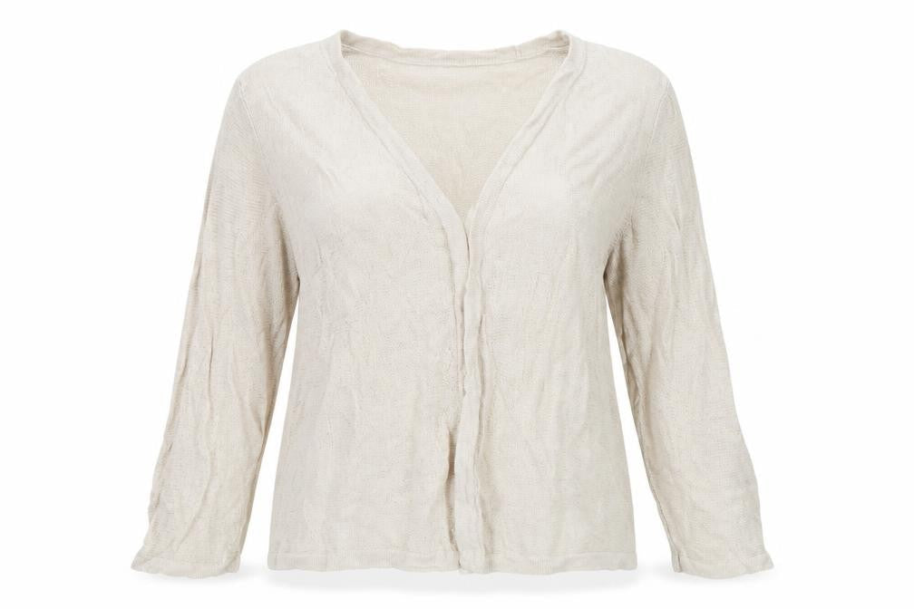 Cynthia Rowley Women Beige Linen Knit V-Neck Long Sleeve Top M