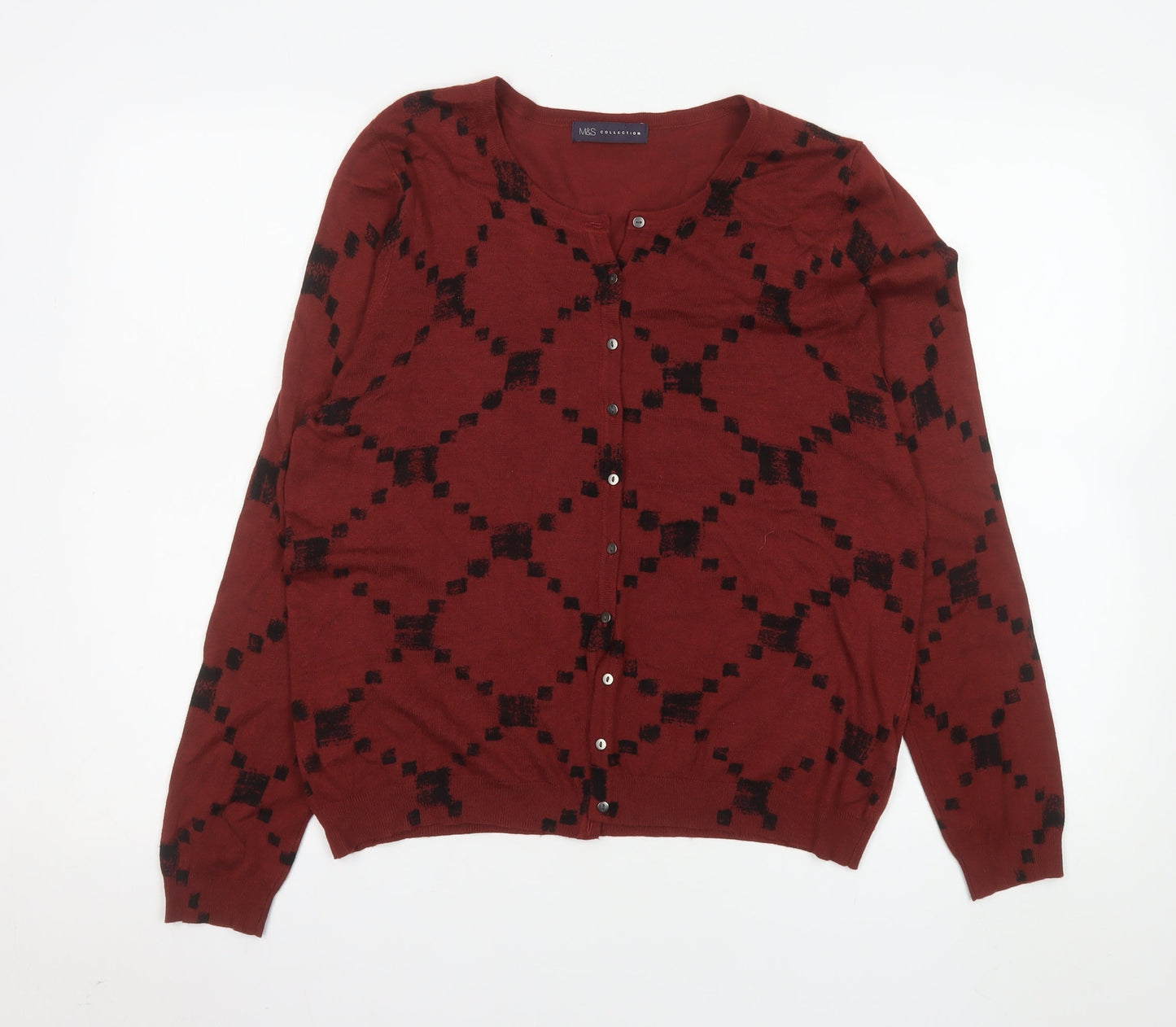 Marks and Spencer Women's Red Geometric Knit Cardigan Size 16