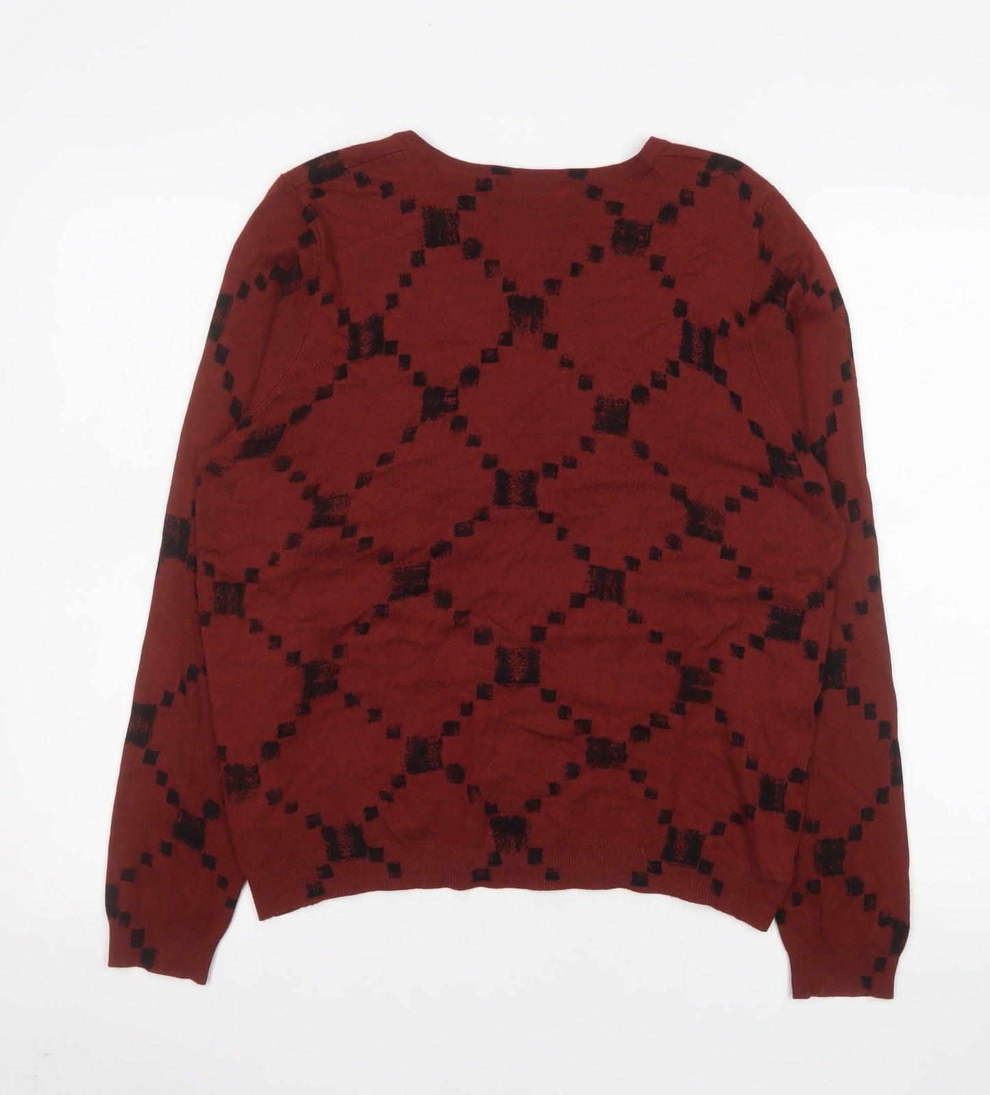 Marks and Spencer Women's Red Geometric Knit Cardigan Size 16