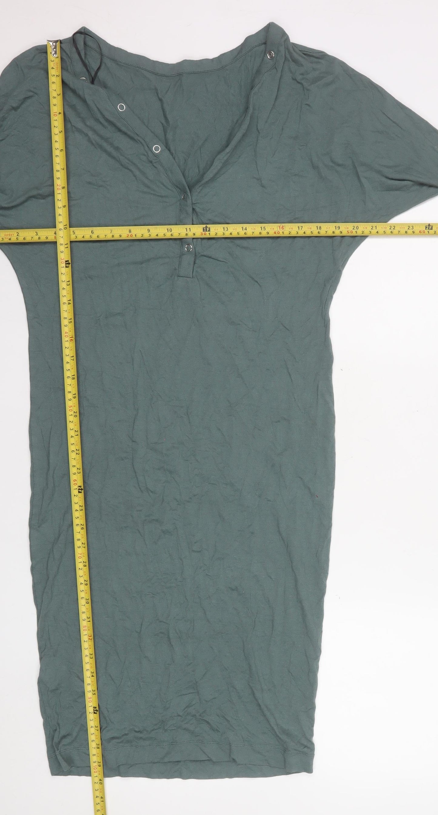 H&M Women Green V-Neck Bodycon Jersey Dress Size 10